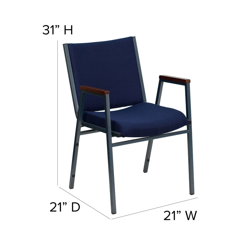 SINGLEWAVE Series Heavy Duty Navy Blue Dot Fabric Stack Chair with Arms