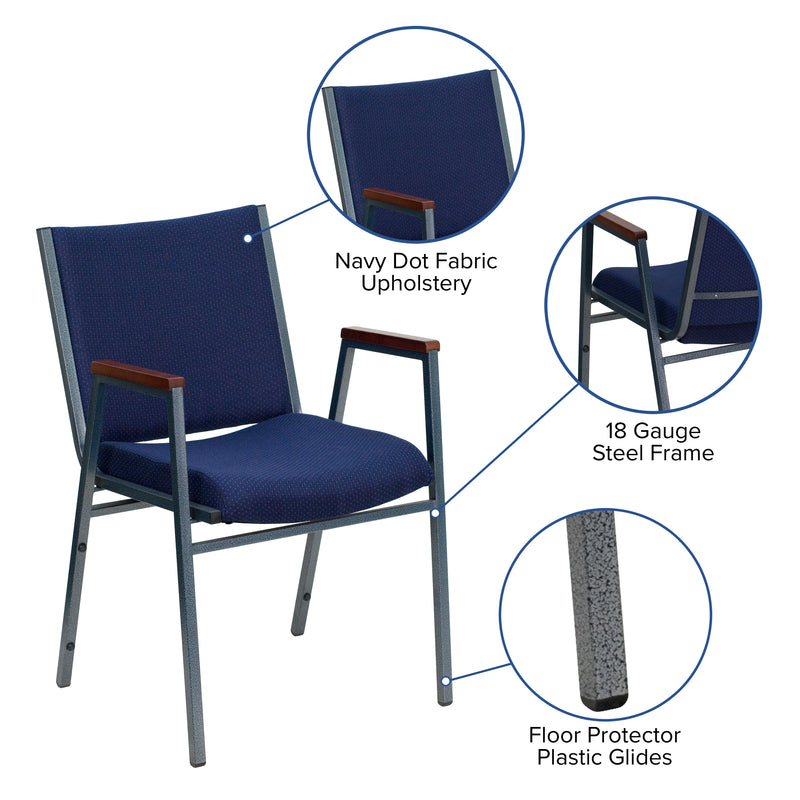 SINGLEWAVE Series Heavy Duty Navy Blue Dot Fabric Stack Chair with Arms