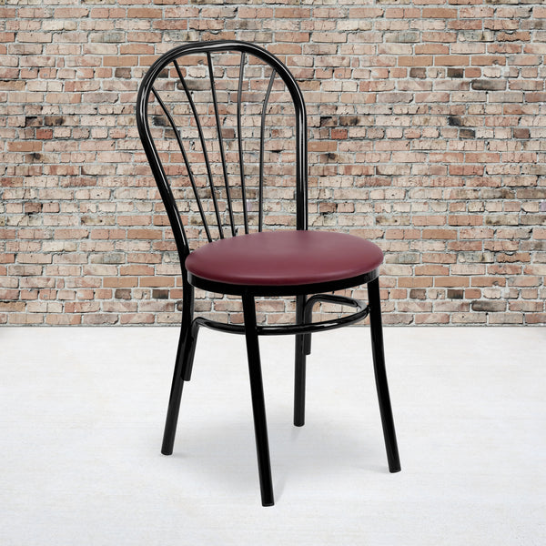 SINGLEWAVE Series Fan Back Metal Chair - Burgundy Vinyl Seat