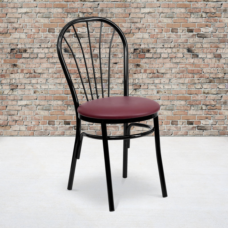 SINGLEWAVE Series Fan Back Metal Chair - Burgundy Vinyl Seat