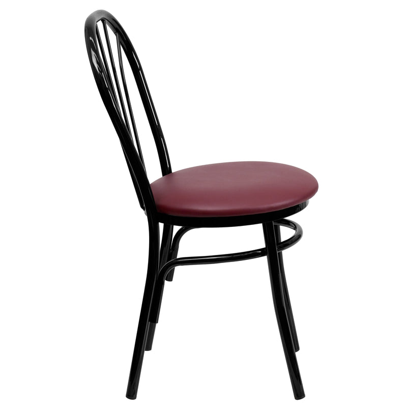 SINGLEWAVE Series Fan Back Metal Chair - Burgundy Vinyl Seat