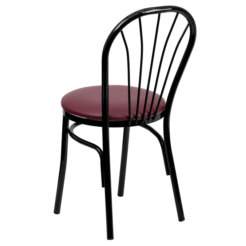 SINGLEWAVE Series Fan Back Metal Chair - Burgundy Vinyl Seat