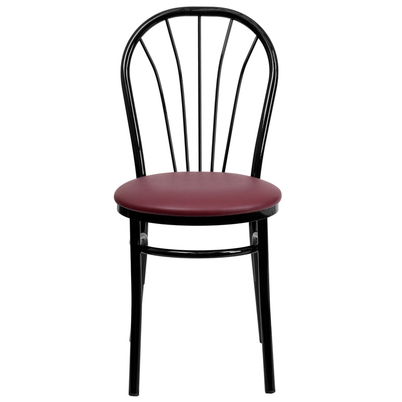 SINGLEWAVE Series Fan Back Metal Chair - Burgundy Vinyl Seat