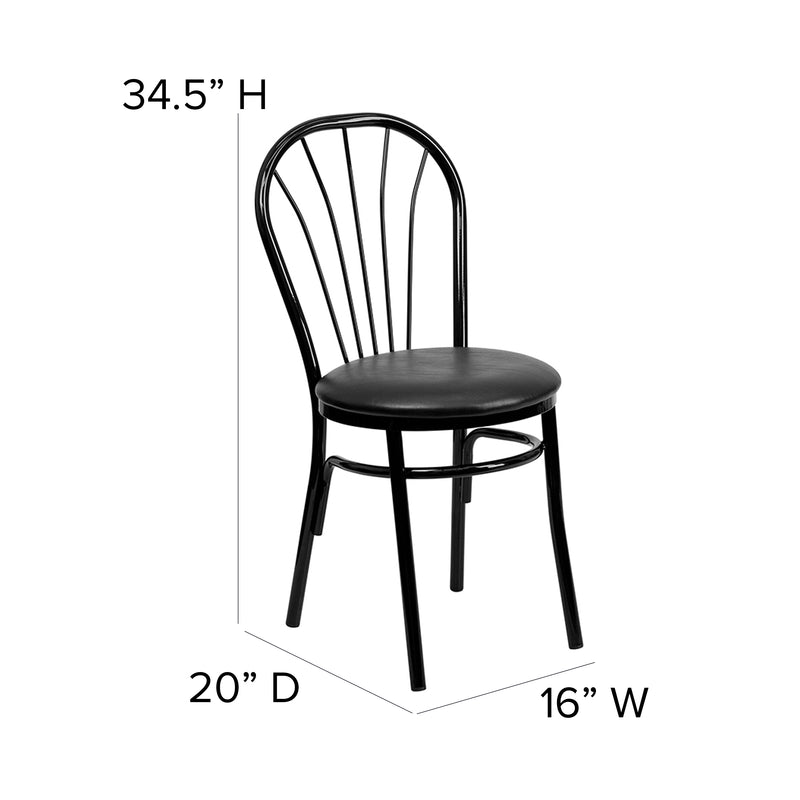 SINGLEWAVE Series Fan Back Metal Chair - Black Vinyl Seat