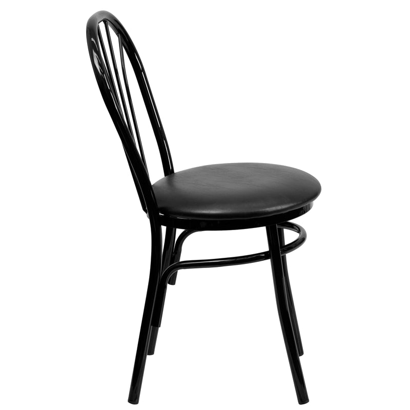 SINGLEWAVE Series Fan Back Metal Chair - Black Vinyl Seat