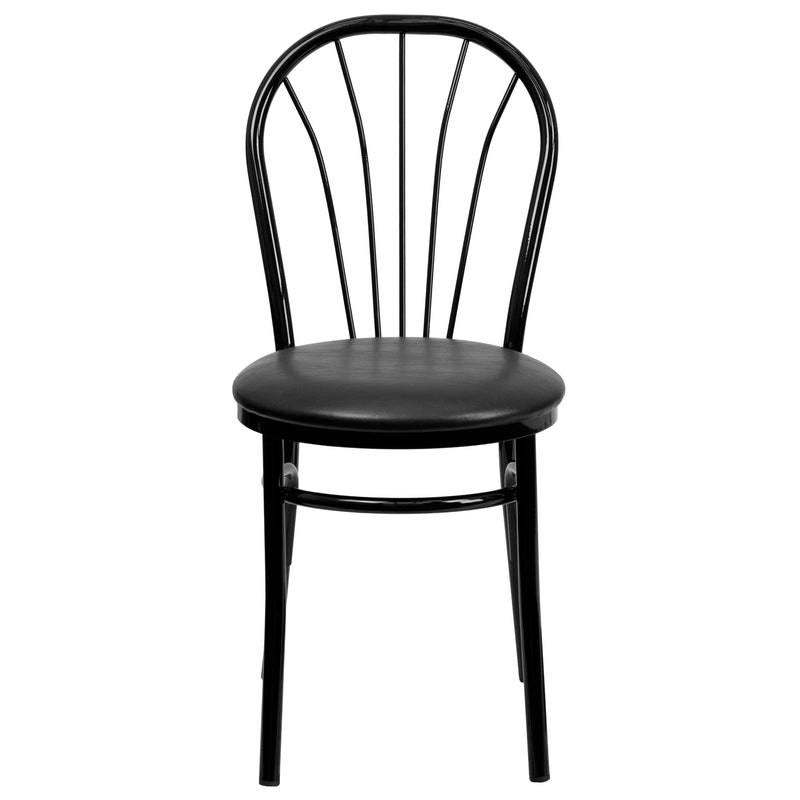 SINGLEWAVE Series Fan Back Metal Chair - Black Vinyl Seat