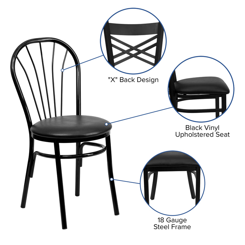 SINGLEWAVE Series Fan Back Metal Chair - Black Vinyl Seat