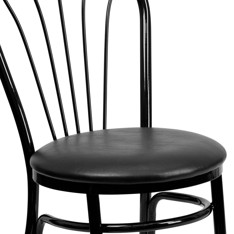 SINGLEWAVE Series Fan Back Metal Chair - Black Vinyl Seat