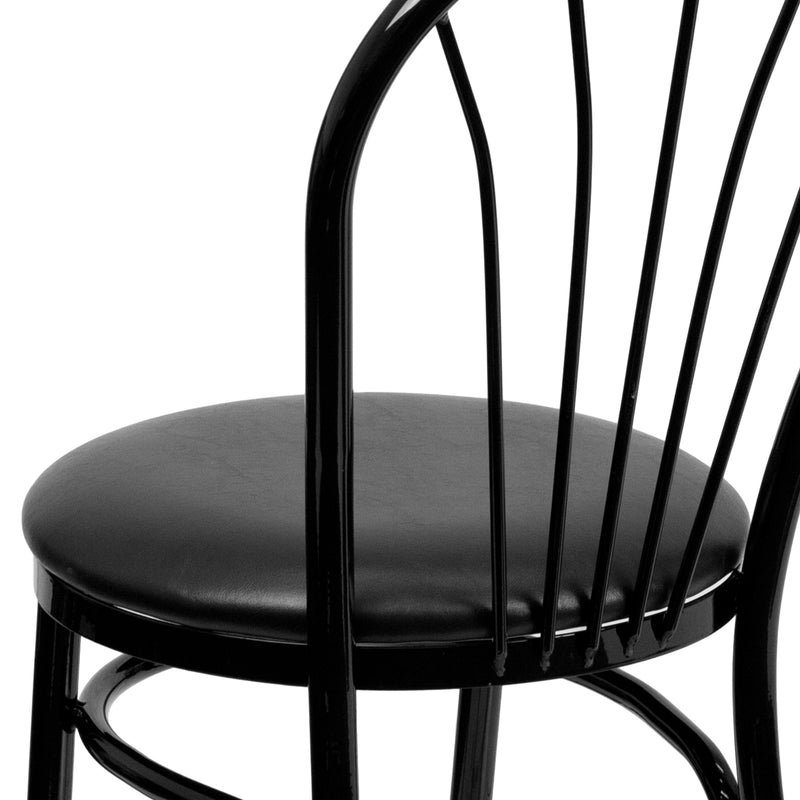 SINGLEWAVE Series Fan Back Metal Chair - Black Vinyl Seat