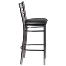 SINGLEWAVE Series Clear Coated ''X'' Back Metal Restaurant Barstool - Black Vinyl Seat