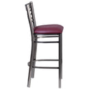 SINGLEWAVE Series Clear Coated ''X'' Back Metal Restaurant Barstool - Burgundy Vinyl Seat