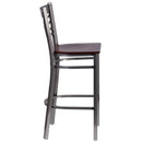 SINGLEWAVE Series Clear Coated ''X'' Back Metal Restaurant Barstool - Walnut Wood Seat