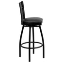 SINGLEWAVE Series Black ''X'' Back Swivel Metal Barstool - Black Vinyl Seat