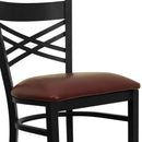 SINGLEWAVE Series Black ''X'' Back Metal Restaurant Barstool - Burgundy Vinyl Seat