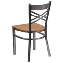 SINGLEWAVE Series Clear Coated ''X'' Back Metal Restaurant Chair - Natural Wood Seat