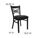 SINGLEWAVE Series Black ''X'' Back Metal Restaurant Chair - Black Vinyl Seat