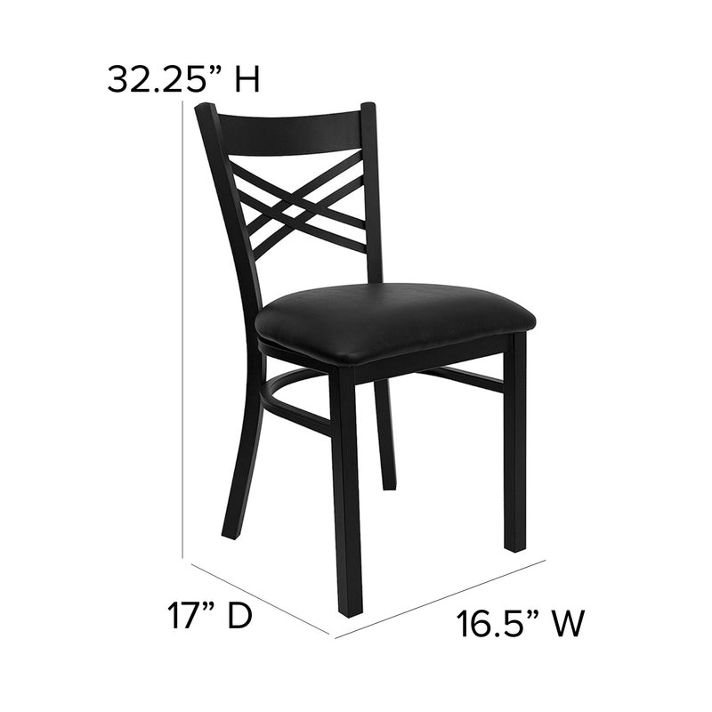 SINGLEWAVE Series Black ''X'' Back Metal Restaurant Chair - Black Vinyl Seat