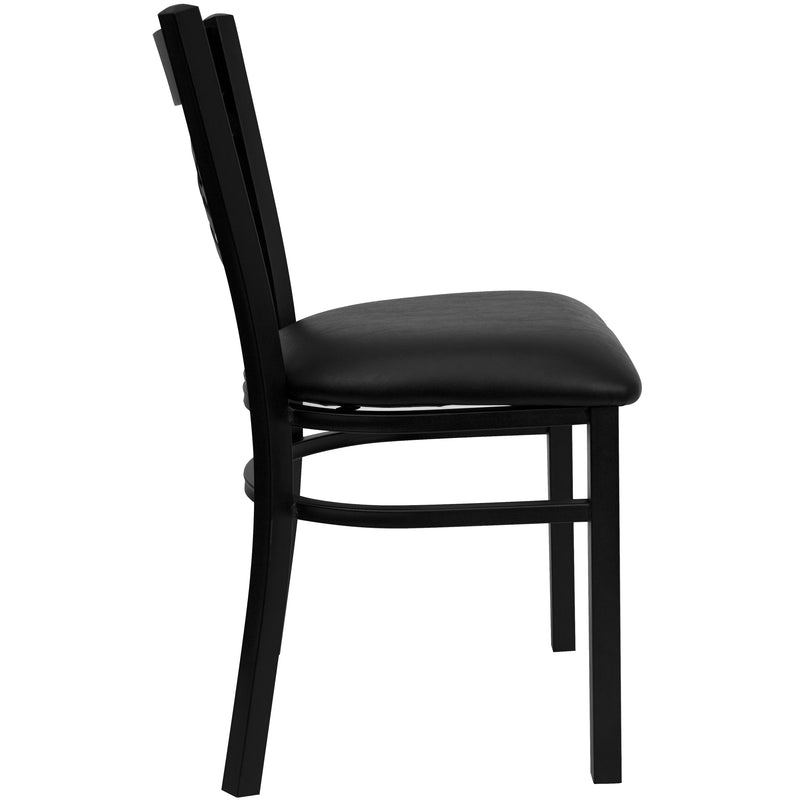 SINGLEWAVE Series Black ''X'' Back Metal Restaurant Chair - Black Vinyl Seat