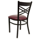 SINGLEWAVE Series Black ''X'' Back Metal Restaurant Chair - Burgundy Vinyl Seat