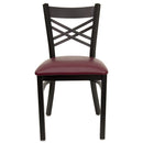 SINGLEWAVE Series Black ''X'' Back Metal Restaurant Chair - Burgundy Vinyl Seat
