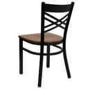 SINGLEWAVE Series Black ''X'' Back Metal Restaurant Chair - Cherry Wood Seat