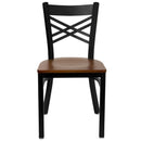 SINGLEWAVE Series Black ''X'' Back Metal Restaurant Chair - Cherry Wood Seat
