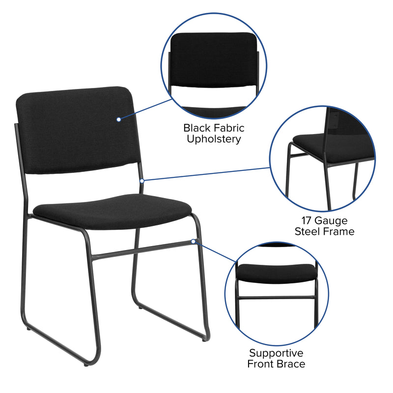 SINGLEWAVE Series 500 lb. Capacity High Density Black Fabric Stacking Chair with Sled Base