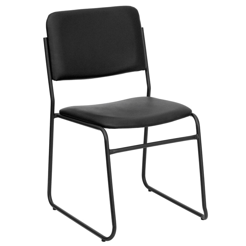 SINGLEWAVE Series 500 lb. Capacity High Density Black Vinyl Stacking Chair with Sled Base