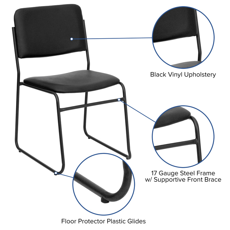 SINGLEWAVE Series 500 lb. Capacity High Density Black Vinyl Stacking Chair with Sled Base