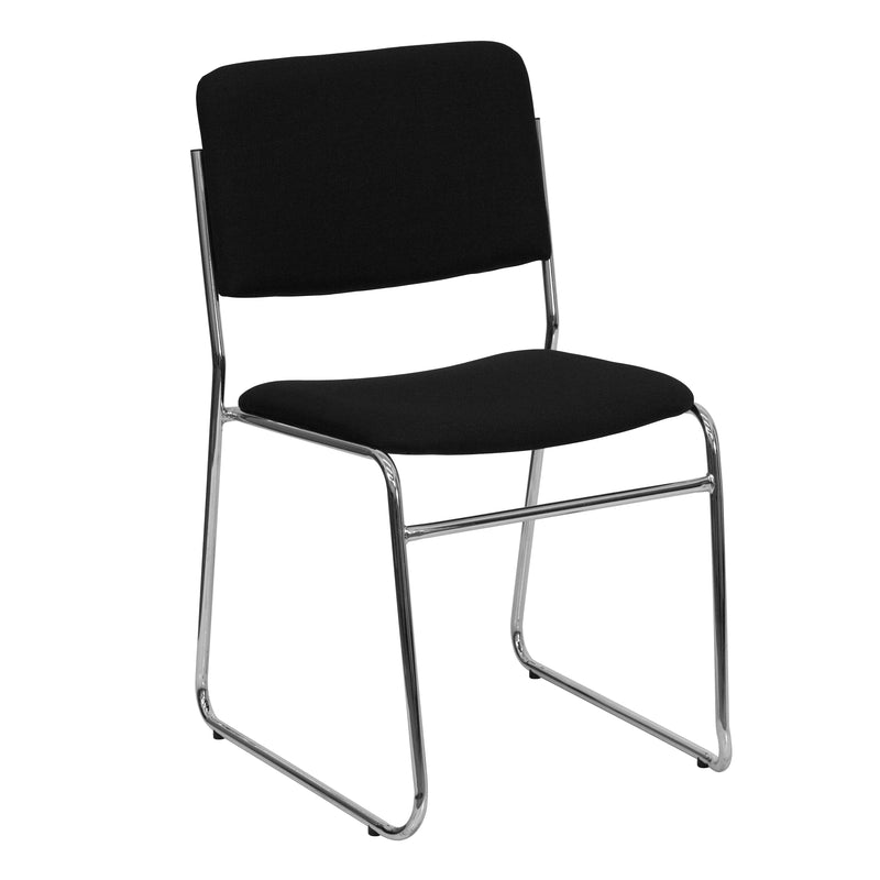 SINGLEWAVE Series 500 lb. Capacity Black Fabric High Density Stacking Chair with Chrome Sled Base