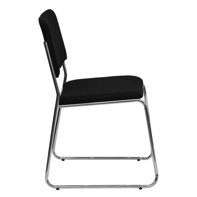 SINGLEWAVE Series 500 lb. Capacity Black Fabric High Density Stacking Chair with Chrome Sled Base