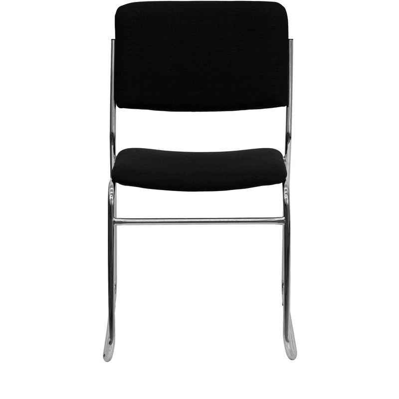 SINGLEWAVE Series 500 lb. Capacity Black Fabric High Density Stacking Chair with Chrome Sled Base