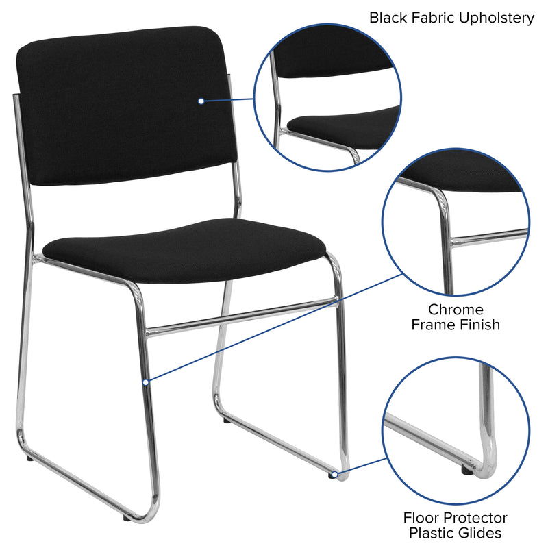 SINGLEWAVE Series 500 lb. Capacity Black Fabric High Density Stacking Chair with Chrome Sled Base