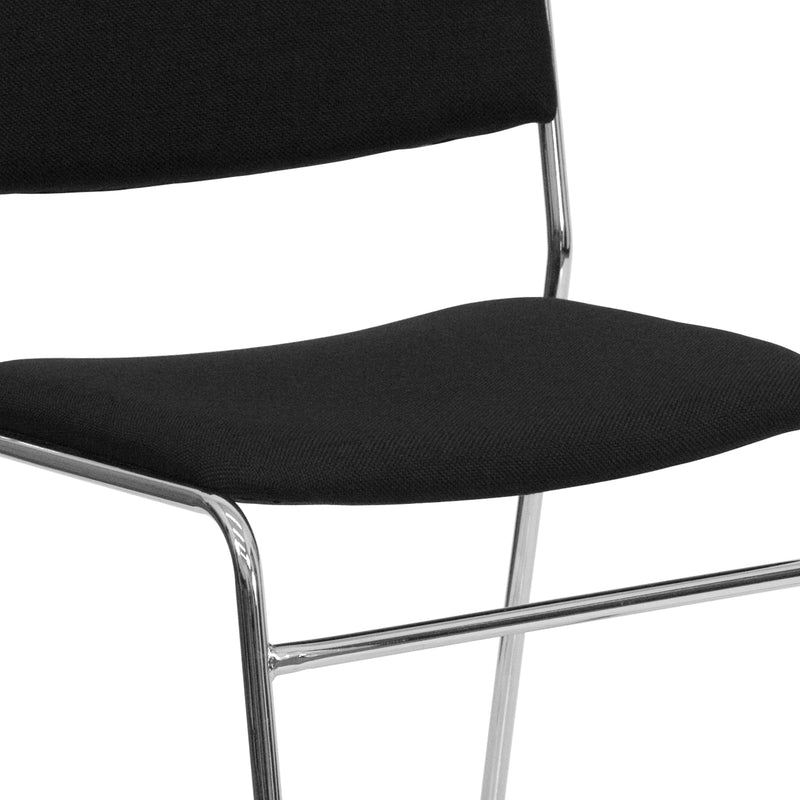 SINGLEWAVE Series 500 lb. Capacity Black Fabric High Density Stacking Chair with Chrome Sled Base