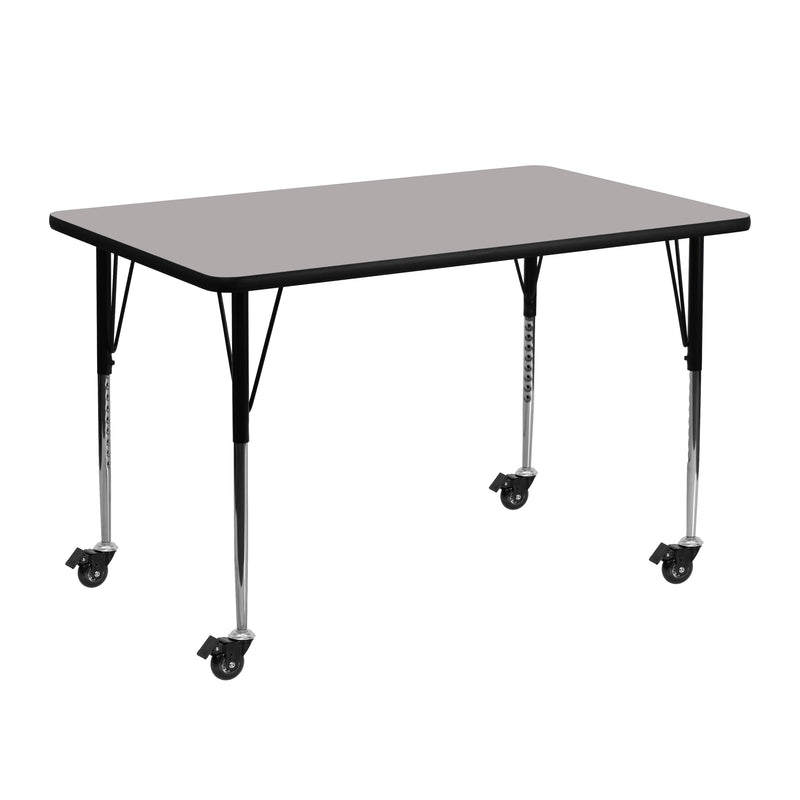 Mobile 24''W x 48''L Rectangular Grey HP Laminate Activity Table - Standard Height Adjustable Legs