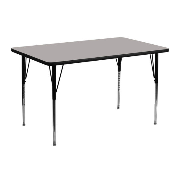 24''W x 48''L Rectangular Grey HP Laminate Activity Table - Standard Height Adjustable Legs