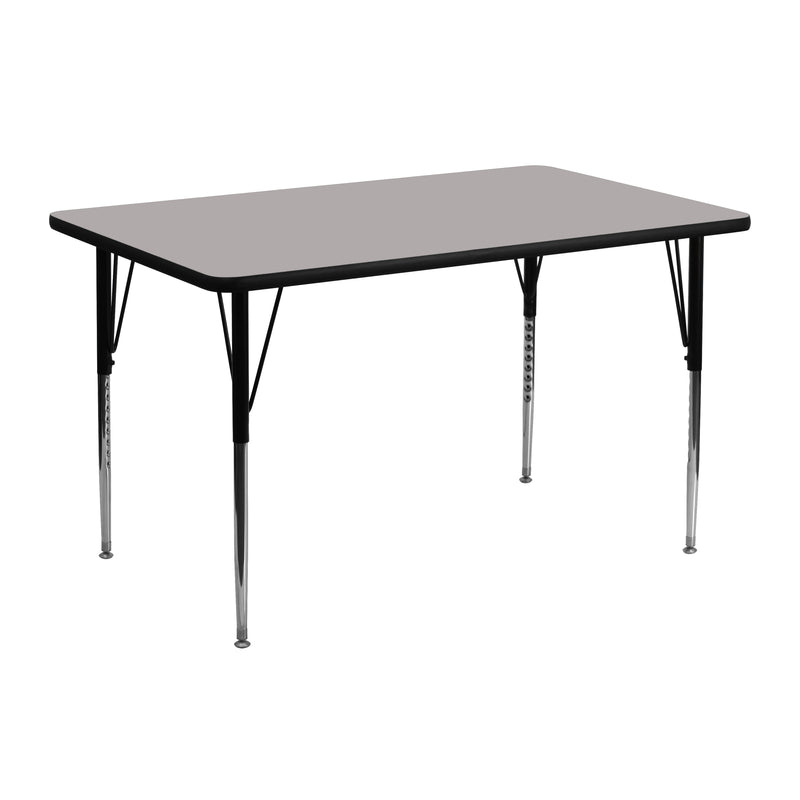 24''W x 48''L Rectangular Grey HP Laminate Activity Table - Standard Height Adjustable Legs