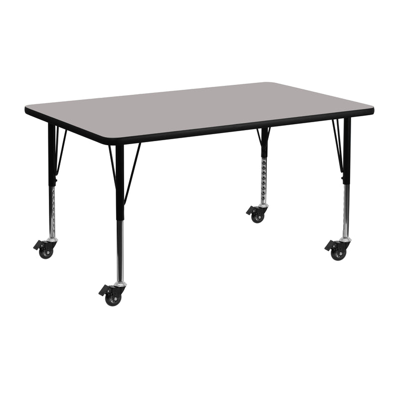 Mobile 24''W x 48''L Rectangular Grey HP Laminate Activity Table - Height Adjustable Short Legs