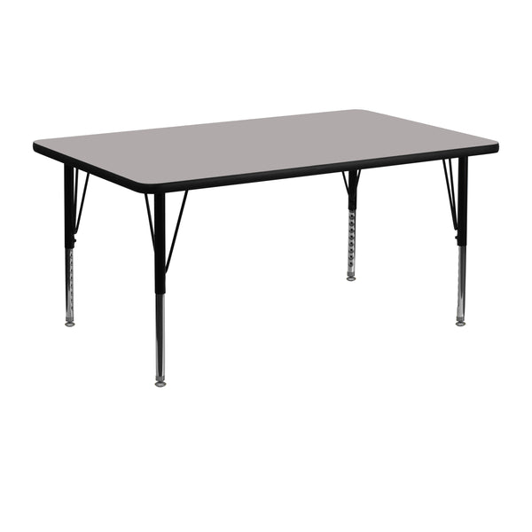 24''W x 48''L Rectangular Grey HP Laminate Activity Table - Height Adjustable Short Legs