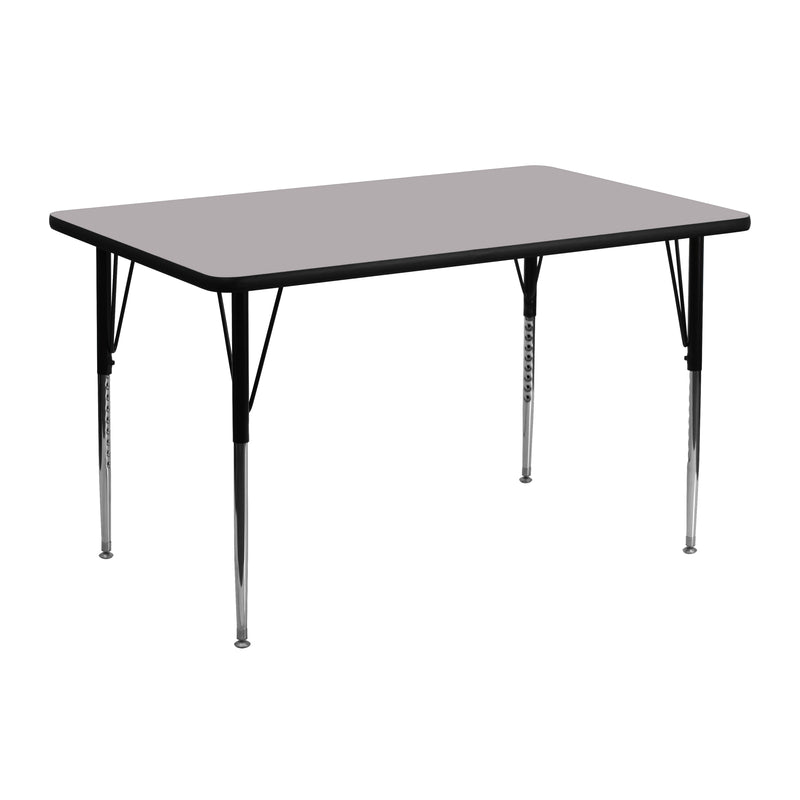 24''W x 48''L Rectangular Grey Thermal Laminate Activity Table - Standard Height Adjustable Legs