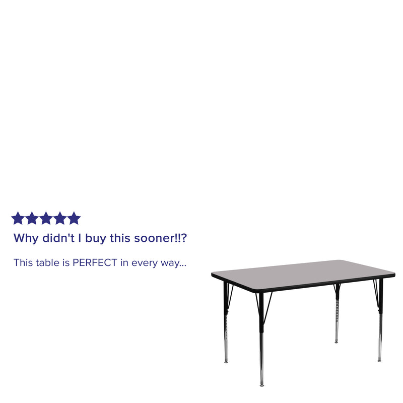 24''W x 48''L Rectangular Grey Thermal Laminate Activity Table - Standard Height Adjustable Legs