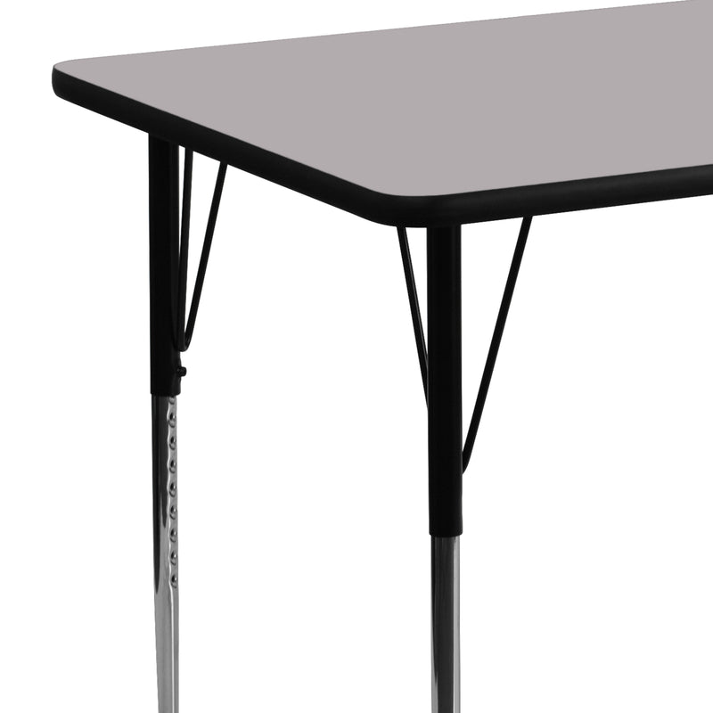 24''W x 48''L Rectangular Grey Thermal Laminate Activity Table - Standard Height Adjustable Legs