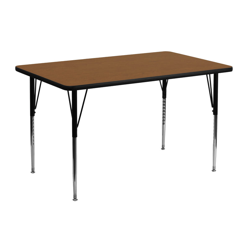 24''W x 48''L Rectangular Oak HP Laminate Activity Table - Standard Height Adjustable Legs