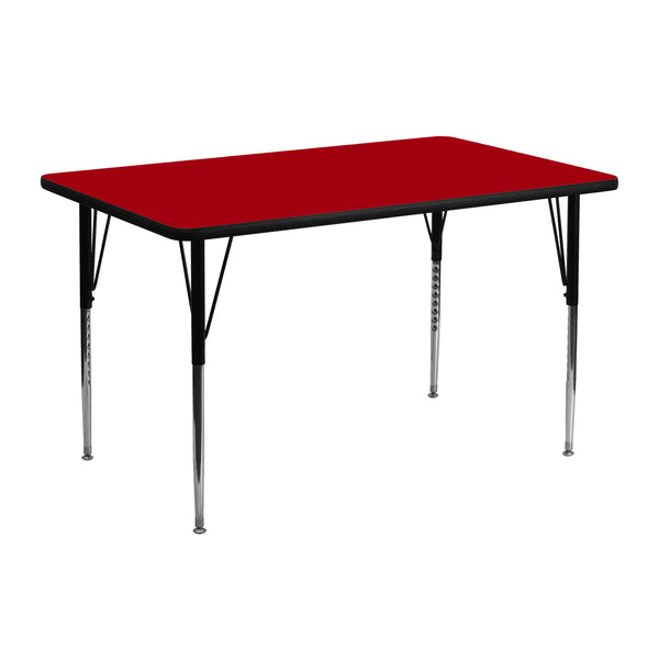 24''W x 48''L Rectangular Red Thermal Laminate Activity Table - Standard Height Adjustable Legs