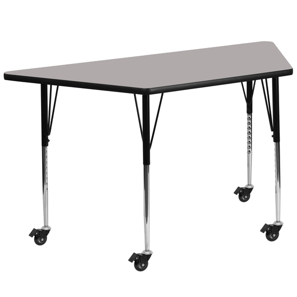 Mobile 22.5''W x 45''L Trapezoid Grey HP Laminate Activity Table - Standard Height Adjustable Legs