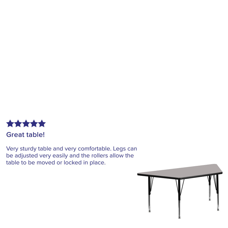 22.5''W x 45''L Trapezoid Grey HP Laminate Activity Table - Height Adjustable Short Legs