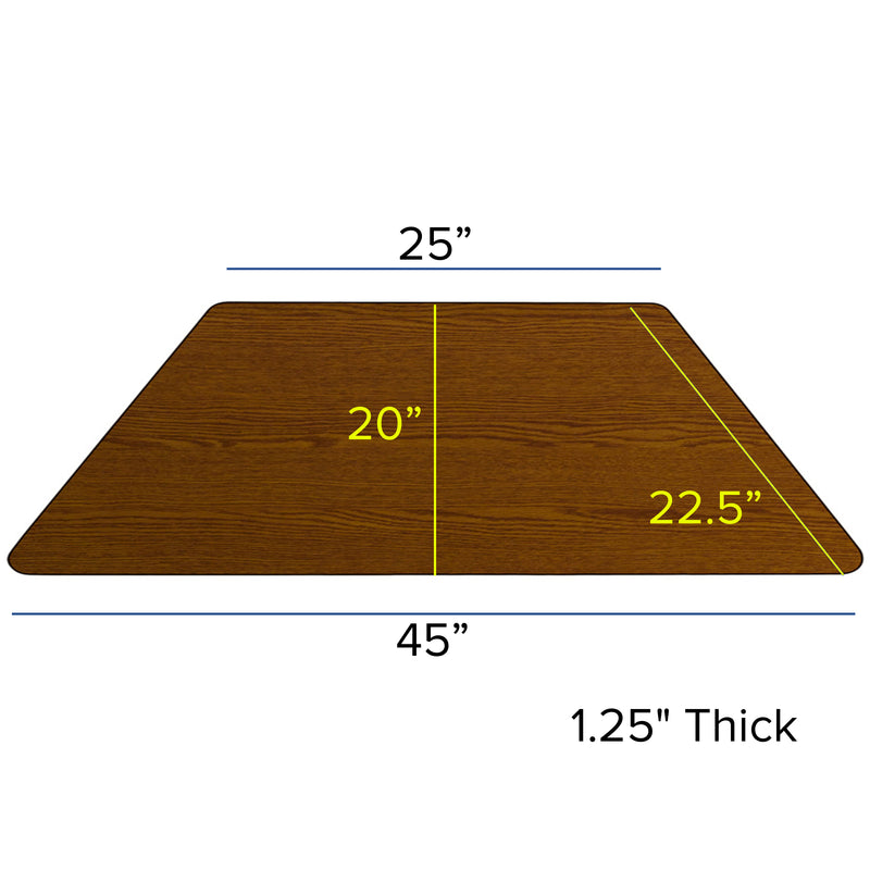 Mobile 22.5''W x 45''L Trapezoid Oak HP Laminate Activity Table - Standard Height Adjustable Legs