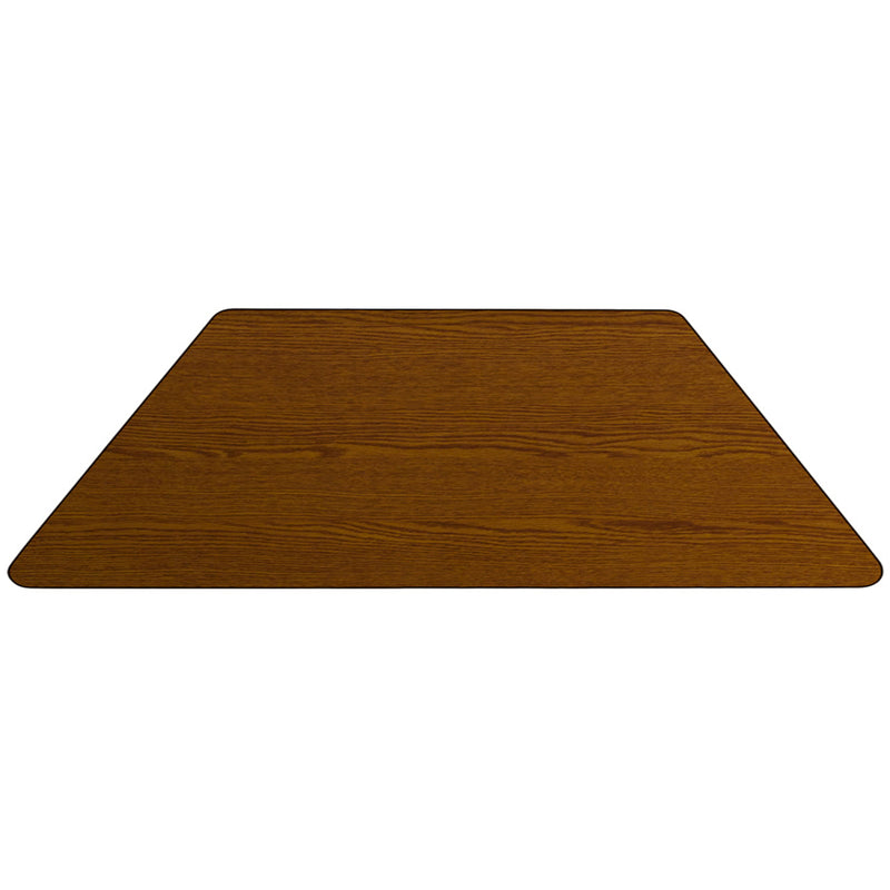 Mobile 22.5''W x 45''L Trapezoid Oak HP Laminate Activity Table - Standard Height Adjustable Legs