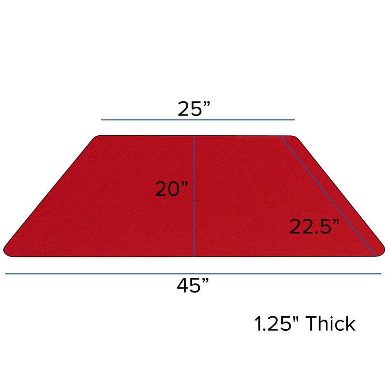 Mobile 22.5''W x 45''L Trapezoid Red HP Laminate Activity Table - Standard Height Adjustable Legs