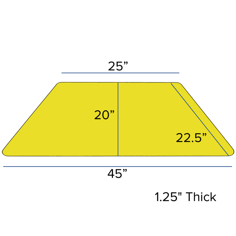 Mobile 22.5''W x 45''L Trapezoid Yellow HP Laminate Activity Table - Standard Height Adjustable Legs